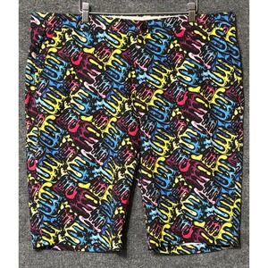 Hreski Mens Golf Shorts Abstract Print Neon Multicolor Flat Front Size 40